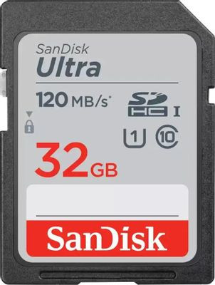 Карта памяти SDHC UHS-I U1 Sandisk Ultra 80 32 ГБ, 120 МБ/с, Class 10, SDSDUN4-032G-GN6IN, 1 шт.