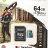 Карта памяти microSDXC UHS-I U3 Kingston Canvas Go! Plus 64 ГБ, 170 МБ/с, Class 10, SDCG3/64GB, 1 шт., переходник SD