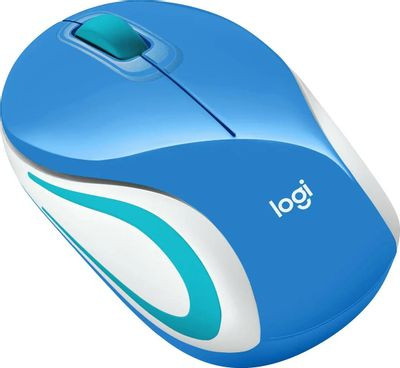 Мышь Logitech M187, оптическая, беспроводная, USB, голубой и белый [910-002733]