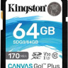 Карта памяти SDXC UHS-I U3 Kingston Canvas Go! Plus 64 ГБ, 170 МБ/с, Class 10, SDG3/64GB, 1 шт., без адаптера