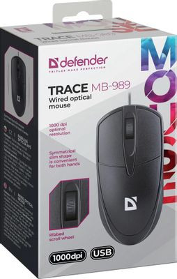 Мышь Defender Trace MB-989, оптическая, проводная, USB, черный [52989]