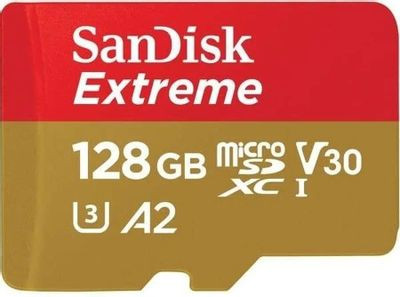 Карта памяти microSDXC UHS-I Sandisk Extreme 128 ГБ, 190 МБ/с, Class 10, SDSQXAA-128G-GN6MN, 1 шт., без адаптера